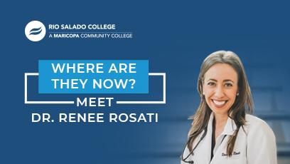 Rene Rosati wearing her doctor coat and stethoscope