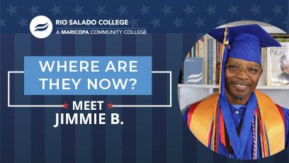 image of Jimmie Booze in his cap and gown with text: Where Are They Now? Meet Jimmie B.