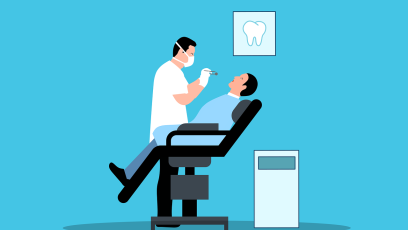 Cartoon of a dentist tending to their patient