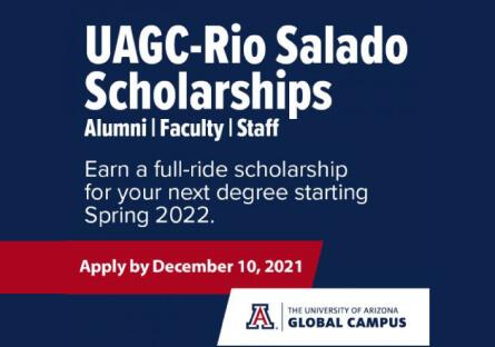 UAGC-Rio Salado Scholarships Alumni, Faculty and Staff. Earn a full ride scholarship. Image of a young black mom with son in a