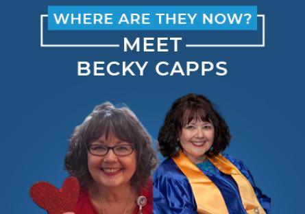 Where Are They Now Alumni Profile - Meet Becky Capps two photos of Rio Salado College alumna Becky Capps, one in a graduation cap and gown