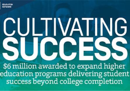Blue-green gradient over group of smiling adults. Text: Cultivation Success