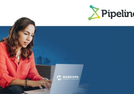 Student on computer with test PipelineAZ and Maricopa Community Colleges