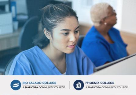 Medical Assisting student on a computer in the classroom