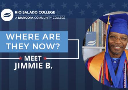 image of Jimmie Booze in his cap and gown with text: Where Are They Now? Meet Jimmie B.
