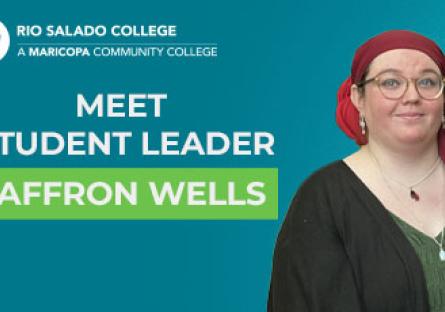 headshot of Saffron Wells with text: Meet Student Leader Saffron Wells