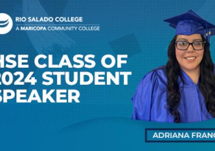 Adriana Franco poses in her cap and gown for the 2024 High School Equivalency HSE graduation ceremony 