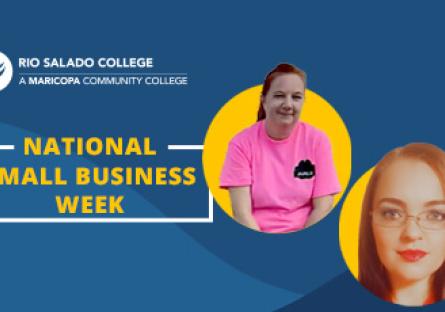 photos of Tara Lopez and Fannie Hershberger over blue background. Text: National Small Business Week